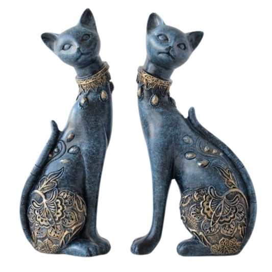 statue-chat-resine-bleu