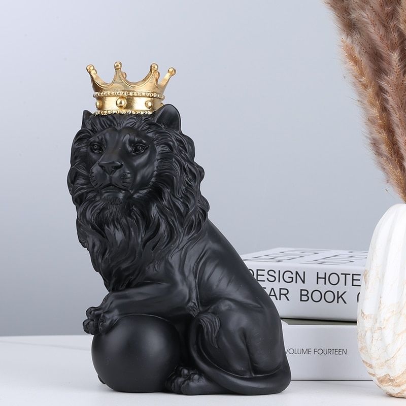 Statue Lion Intérieur Noir — Édition Prestige