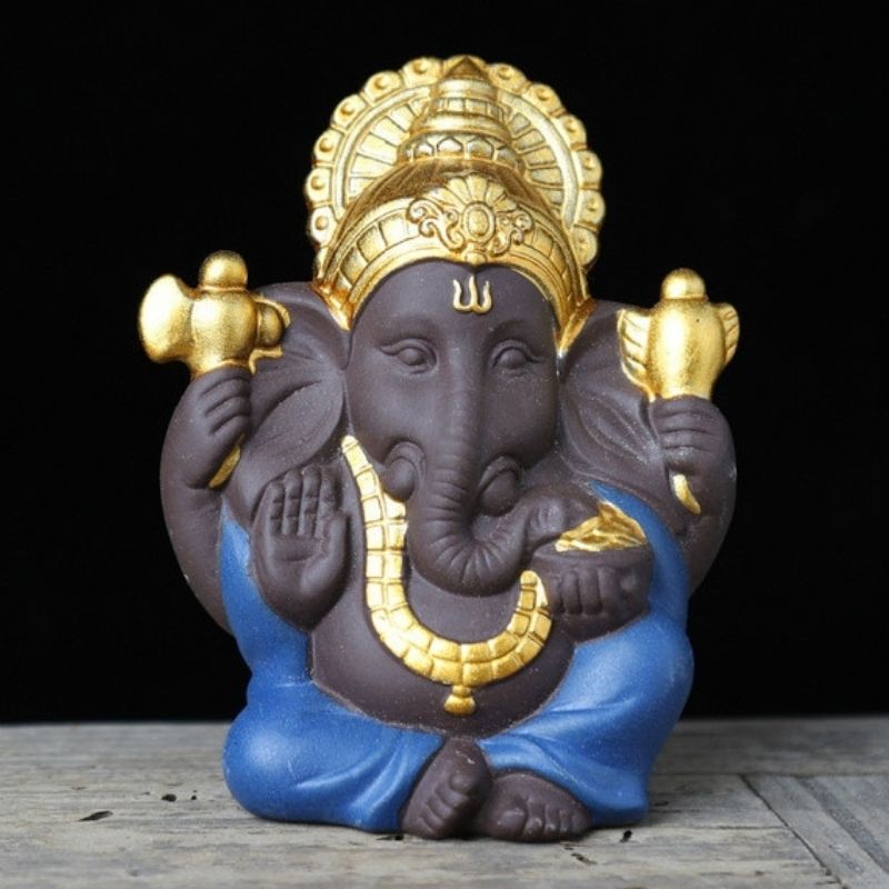 Statue Ganesh en Céramique Bleue – Signature