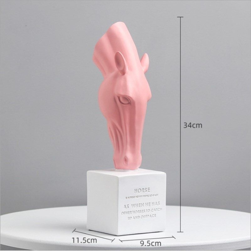 Statue Cheval Tête Rose — Édition Signature