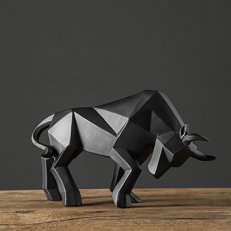 Statue Origami Taureau Noir — Édition Signature