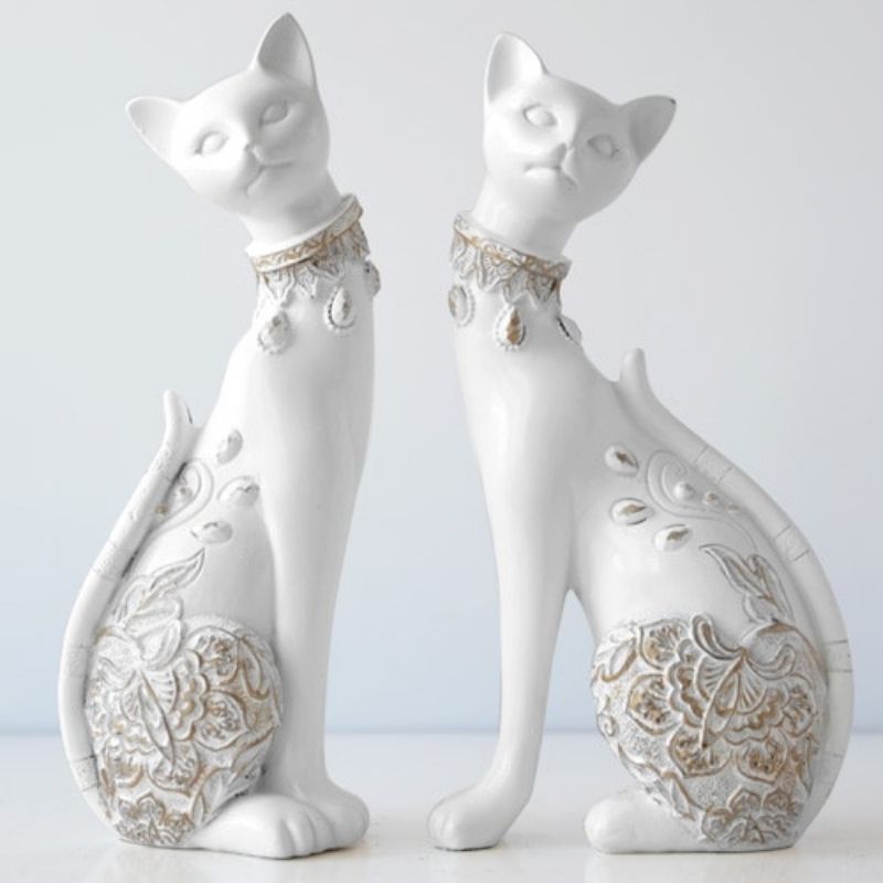 Statue Chat en Résine Blanche — Collection Premium