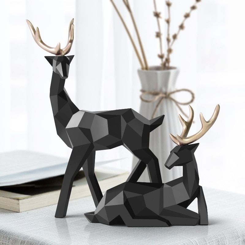 Statue Origami Cerf Noir — Édition Signature