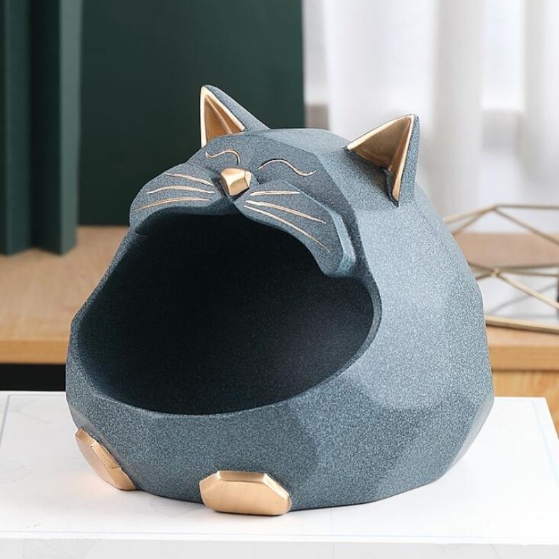 Statue Chat Gris — Tête Majestueuse