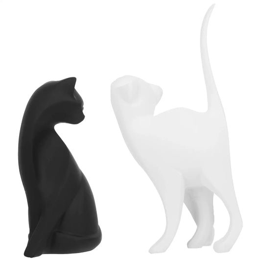 statue-chat-resine-noir-et-blanc