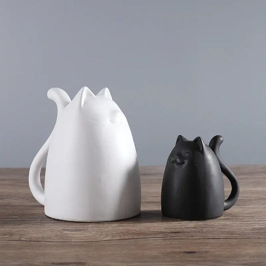 statue-chat-ceramique-blanc-et-noir