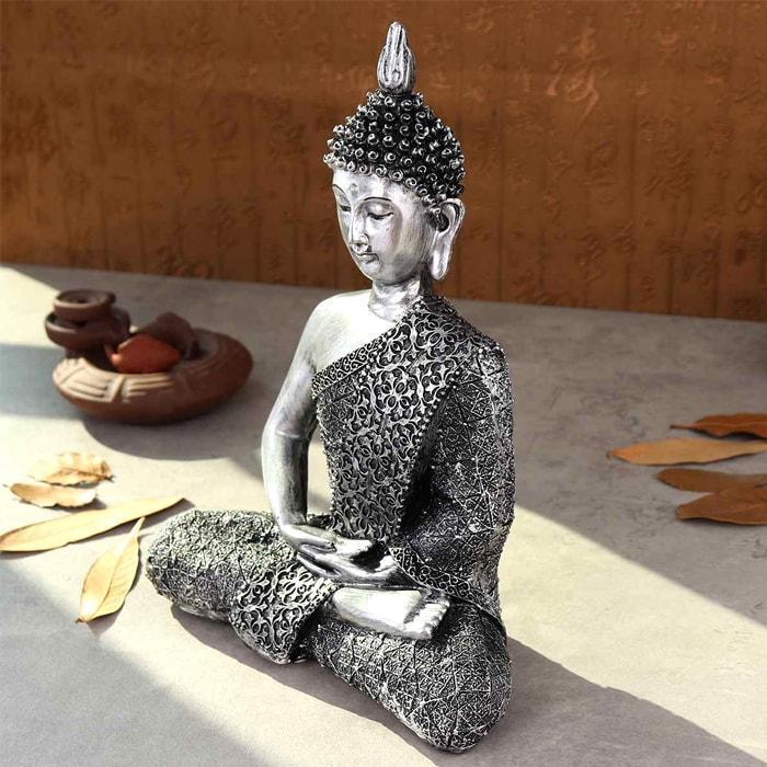 Statue Bouddha Argentée - Édition Prestige
